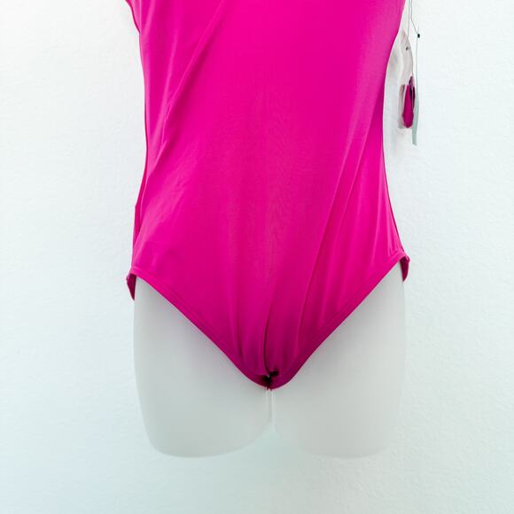 NWT Carmen Marc Valvo One Shoulder Pink Swimsuit Size 12 Beach Resort Summer - Picture 3 of 7